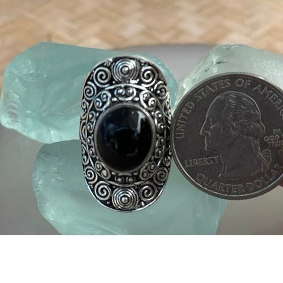 925 Sterling Black Onyx Ring Size 6 - Picture 5 of 7